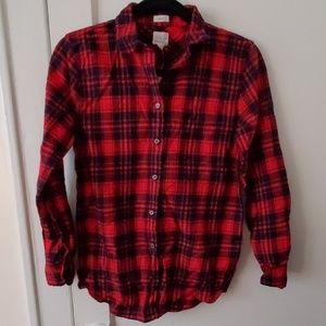 J Crew Factory red navy plaid flannel boy shirt SP